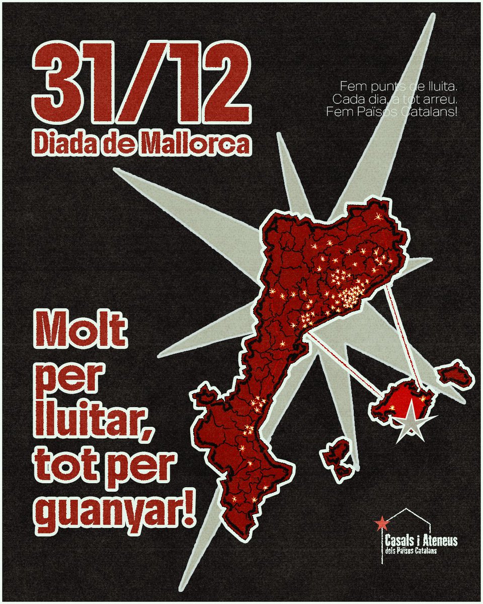 #31D Diada de Mallorca | Diada nacional dels Països Catalans

Molt per lluitar, tot per guanyar!

#SomPaïsosCatalans #DiadaMallorca25 #TerraLluitaLlibertat