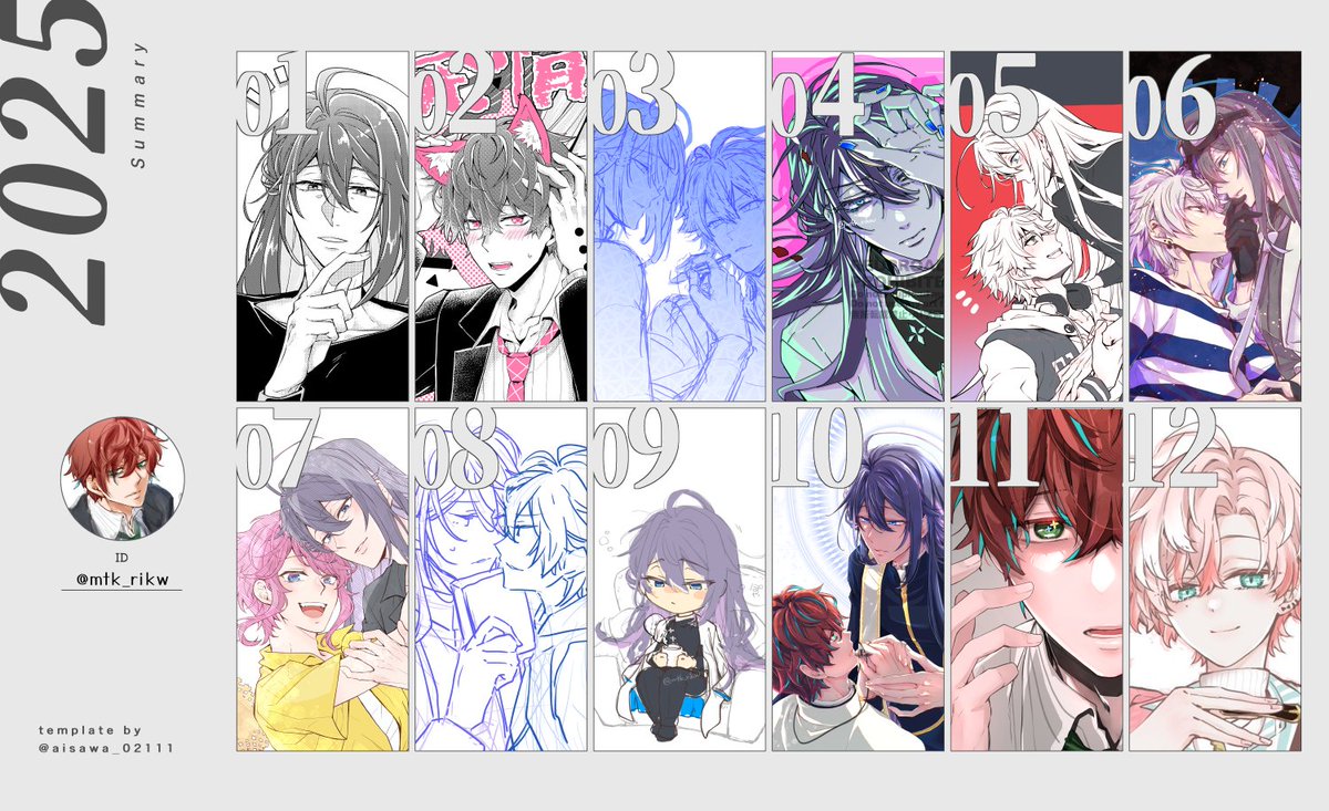 2025年振り返り！おえかき少なめでラフや途中までしかない月も多かったっ💦こんなでも見てくれていいねしてくださった皆様ありがとうございました！ゆるゆるマイペースですがまた来年もよろしくしていただけましたら幸いです🍀