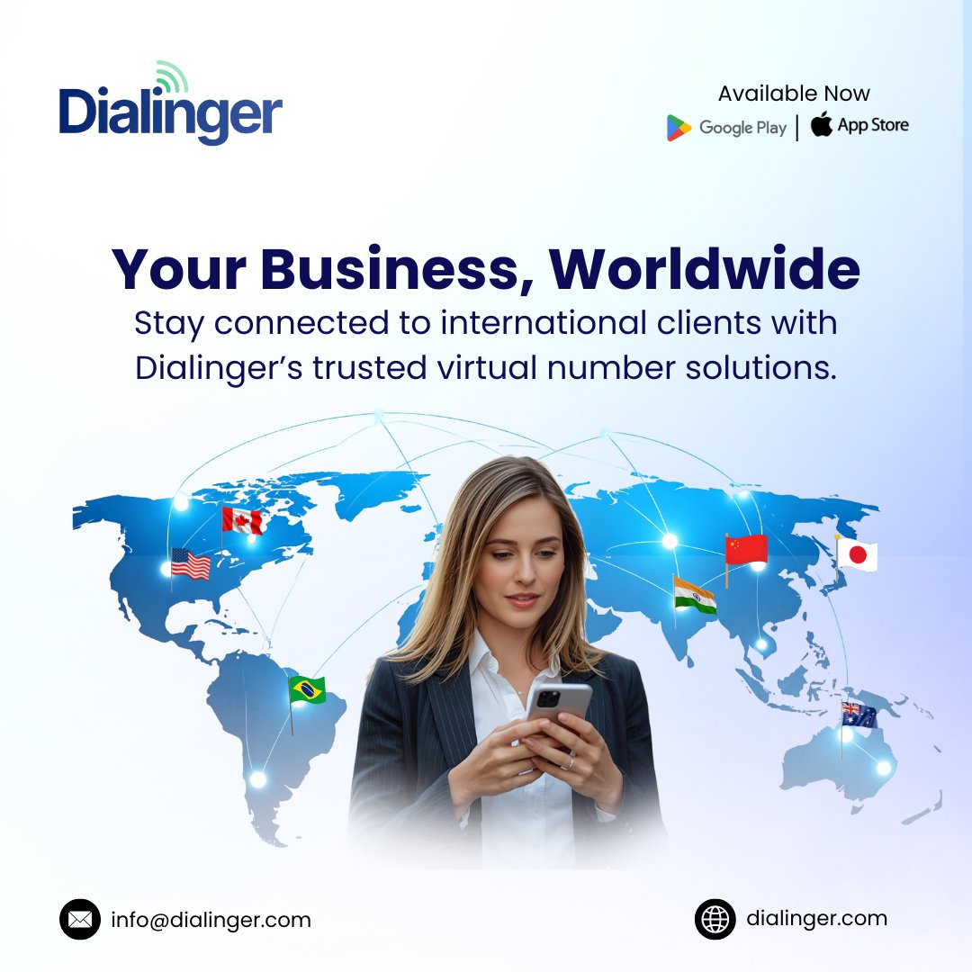 dialinger_'s tweet image. 𝐘𝐨𝐮𝐫 𝐛𝐮𝐬𝐢𝐧𝐞𝐬𝐬, 𝐰𝐨𝐫𝐥𝐝𝐰𝐢𝐝𝐞.
Stay connected to international clients with Dialinger’s trusted virtual number solutions.
Now available on Google Play and App Store.
𝐰𝐰𝐰.𝐝𝐢𝐚𝐥𝐢𝐧𝐠𝐞𝐫.𝐜𝐨𝐦
𝐢𝐧𝐟𝐨@𝐝𝐢𝐚𝐥𝐢𝐧𝐠𝐞𝐫.𝐜𝐨𝐦
#Dialinger #VoIPCalling #USA