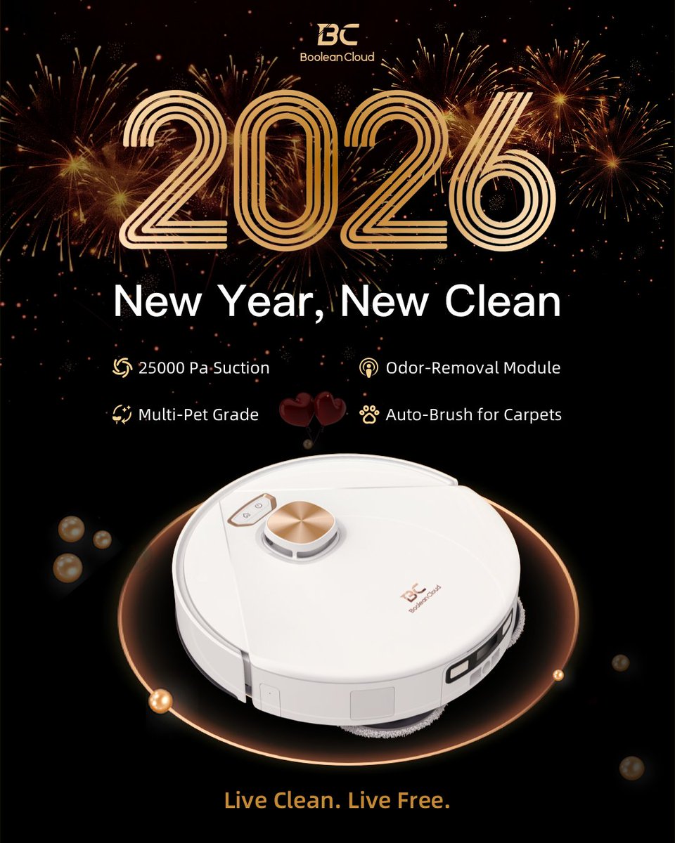 Boolean_Cloud's tweet photo. Clean less in the new year, live more with Bcdroid.
#Bcdroid #BooleanCloud #RobotVacuum https://t.co/Ut21JDPhp7