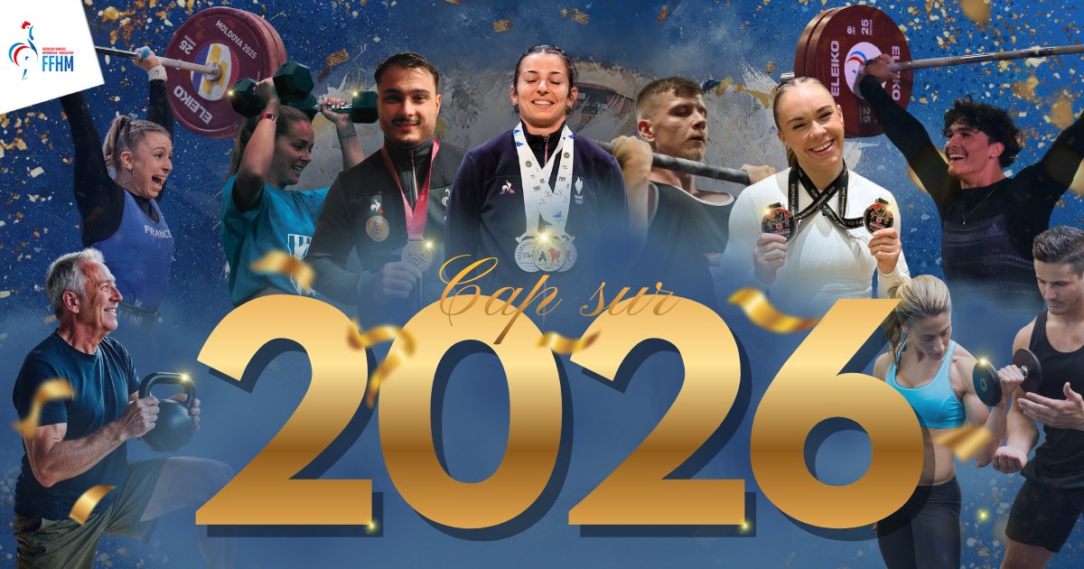 FFHaltero's tweet image. Le Président Michel RAYNAUD, le Comité Directeur, les Conseillers Techniques Sportifs, le Personnel Fédéral et l’ensemble de la FFHM vous souhaitent une bonne et heureuse année 2⃣0⃣2⃣6⃣ ✨🎉