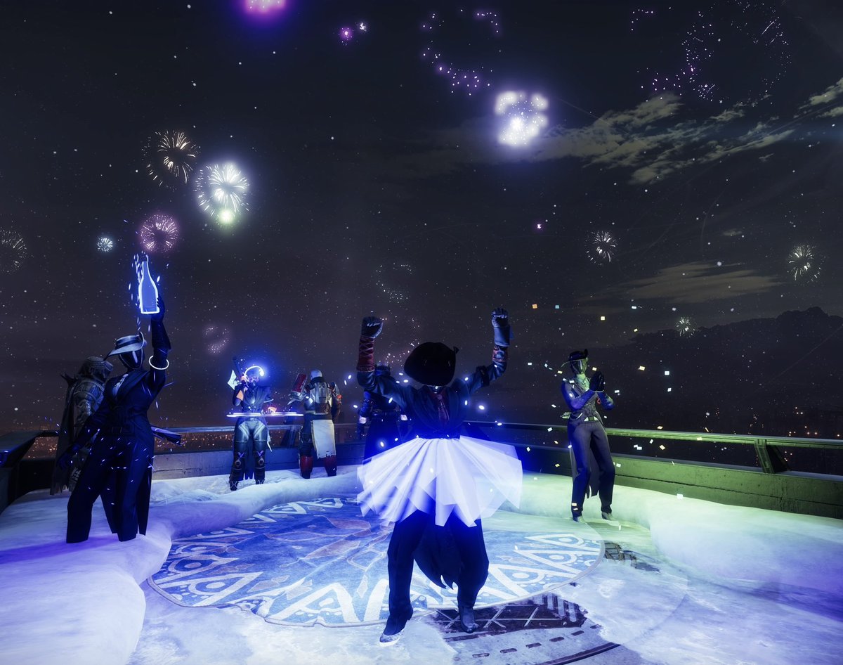 When Guardians end the year with a bang.
Elegant dress code, DJ set, bottle popping and fireworks behind us.
Zavala vibing to the DJ like 👀🎧
Happy New Year, Tower. 🥂🎆

<a href="/Destiny2Team/">Destiny 2 Team</a> <a href="/Bungie/">Bungie</a> 
<a href="/DestinyTheGame/">Destiny 2</a> <a href="/BrunoLouviers/">Br1</a> <a href="/A_dmg04/">dmg04</a> <a href="/MoltenSlowa/">Mitch Alpiner</a> 
#DawningFashion2025