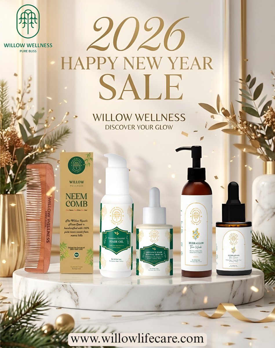 New year. New goals. Better self-care. 🌿✨
Step into 2026 with Willow Wellness—clean, conscious, and confident.
#NewYear #WillowWellness #WellnessGoals 
Shop now- willowlifecare.com 

#2026 #skincare #natural #beauty #glow #ayurveda #HappyNewYear2026 #HappyNewYear #happy