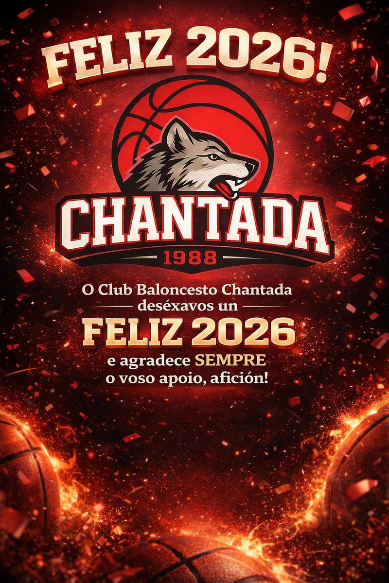 🥂Por un 2️⃣0️⃣2️⃣6️⃣ de moito deporte (sinónimo de saúde💪), de moito básket (sinónimo de desfrute 🤩), de moita Chantada (sinónimo de corazón ❤️) e de moito CB CHANTADA (sinónimo dun equipo e afección que é familia) ❤️‍🩹.

FELIZ ANINOVO! 🐺

#imoslobos🐺 #cbchantada #chantada