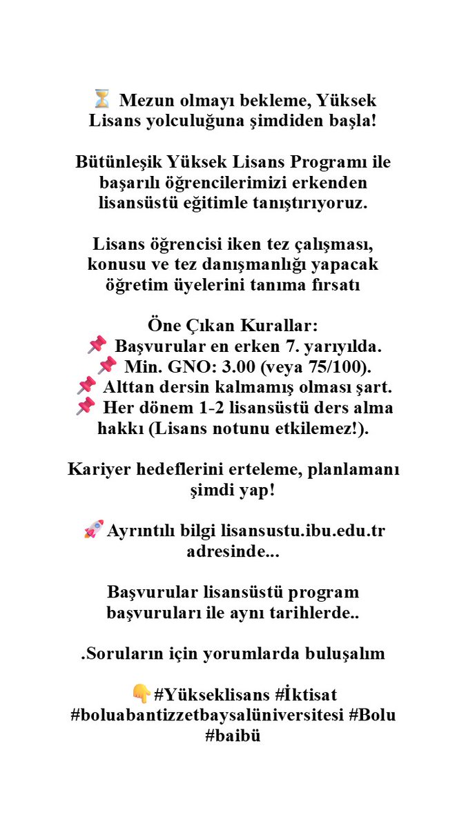 Mezun olmayı bekleme, Yüksek Lisans yolculuğuna şimdiden başla! Bütünleşik Yüksek Lisans Programı ile başarılı öğrencilerimizi erkenden lisansüstü eğitimle tanıştırıyoruz.