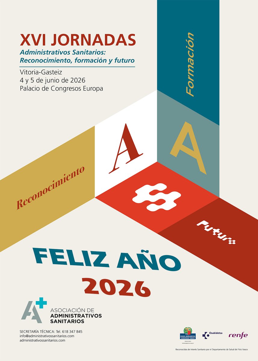 AsoAdmiSalud's tweet photo. Feliz 2026. Te esperamos en las XVI Jornadas de la AAS en Vitoria-Gasteiz https://t.co/5A4tIuEFtO https://t.co/Qvo8YH6xzI