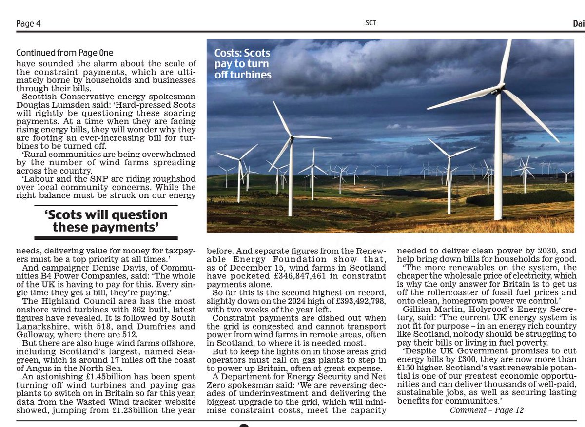 £350 MILLION paid to wind farm bosses to switch OFF power, whilst families are hammered with soaring energy bills.

You pay more.

They get paid for doing nothing.

This is the green gravy train and ordinary householders are the mugs funding it.