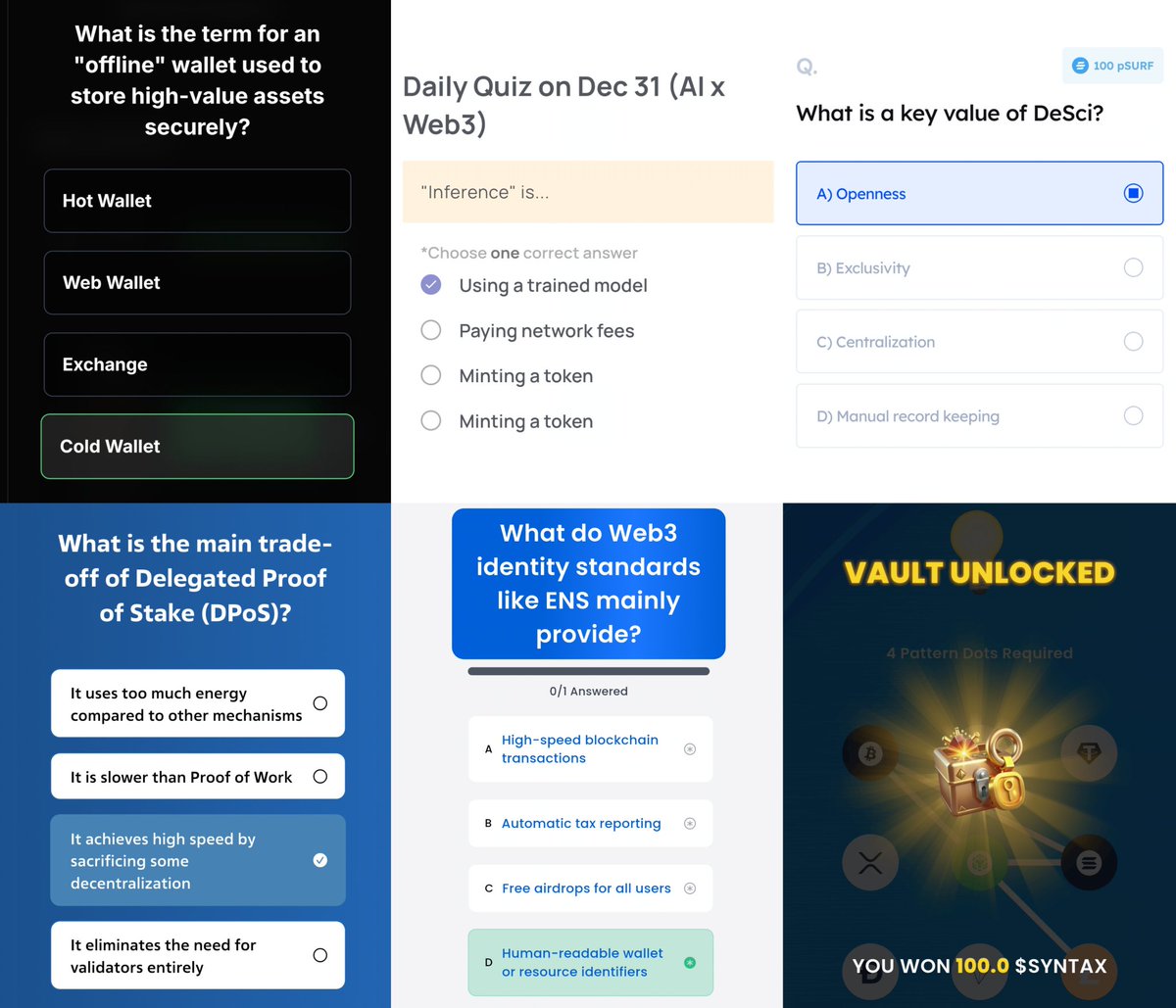 CryptoBetula's tweet photo. ๐ Answers to todayโs Crypto Quiz!
๐๏ธ Wednesday, 31.12.2025.
๐ Knovus: D
๐ Xenea Wallet: A
๐ฅ Marina Protocol: A
๐
Spur Protocol: C
๐ Syntax Verse Quiz: D
๐งจ Syntax Verse Vault Pattern: 5-6-1-9
#Knovus #Marina #SyntaxVerse #SpurPro #Xenea #OnChain #EarnCrypto #SkillToEarn https://t.co/s8iSAcWAWn