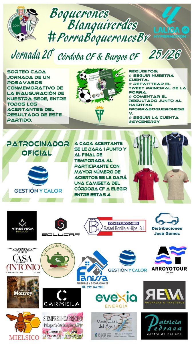 Con el 2026 en puertas, lanzamos nuestra #PorraBoqueronesBv de esta Jornada 20°.
Que el año nuevo venga cargado de sorpresas y buenos momentos.

No olvidéis participar y cumplir los requisitos. 

Porra Patrocinada por <a href="/GYCenergy/">Gestión Y Calor</a>. 
       ⚽️🤍💚🤍⚽️