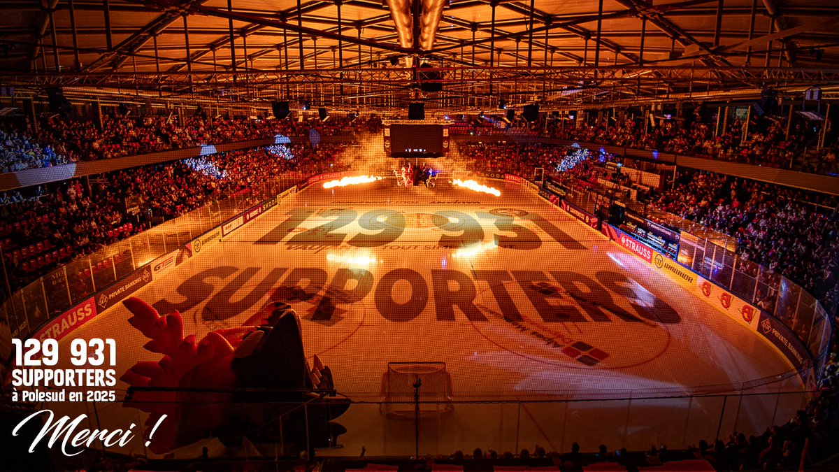 En 2️⃣0️⃣2️⃣5️⃣, vous avez été près de 130 000 spectateurs à venir encourager les Brûleurs de Loups lors des 31 matchs disputés à la patinoire Polesud ! 🏟

Avec une moyenne de 4️⃣ 1️⃣9️⃣1️⃣ spectateurs par rencontre, l'antre des BDL affiche un taux de remplissage de 9️⃣9️⃣,6️⃣ % ! 🤯
