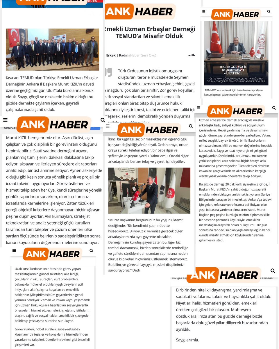 TEMUD Genel Başkanımız Sayın Ali Tilkici’nin açıklamalarına yer vererek, Emekli Uzman Erbaşlar Derneği TEMUD’a misafir olan, #UzmanÇavuş camiamızın haklı mücadelesini kamuoyuna duyuran Ank Haber ve Özgün Orhun Çakır’a teşekkür ederiz.

Yıllardır fedakârca görev yapan Emekli ve