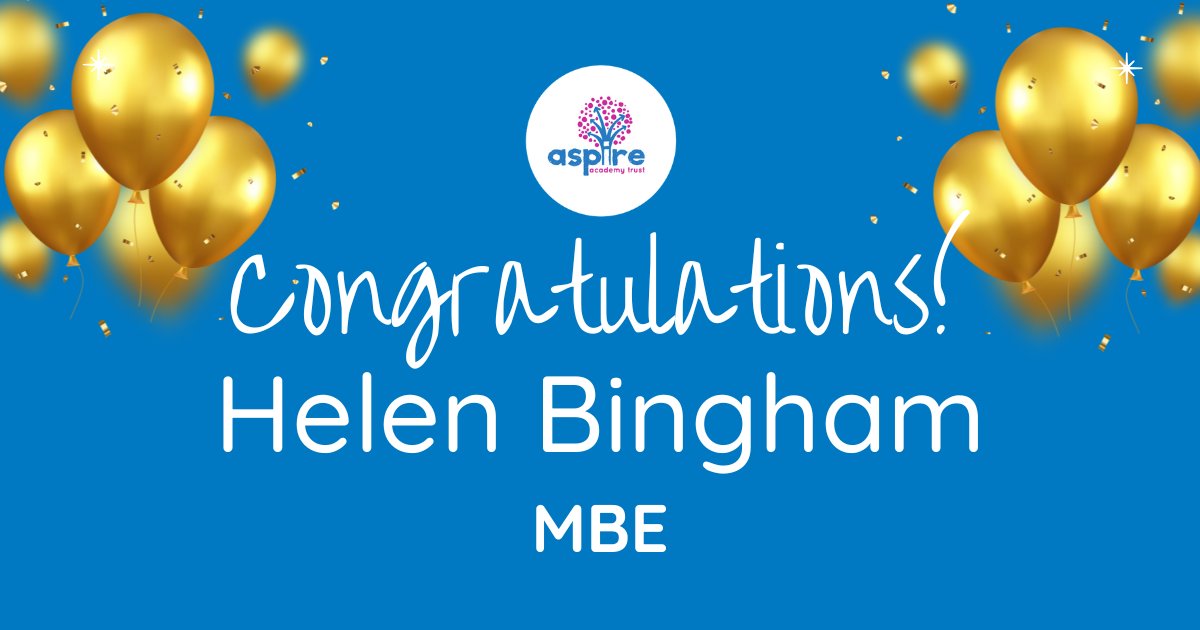 AspireAcademies's tweet photo. We are delighted that Helen Bingham has been appointed an MBE for services to early years education in the 2025 New Year Honours list. As EYFS &amp; Sustainability Lead, she is relentless in her commitment to ensuring every one of our youngest pupils gets off to a flying start.👏🙌🥳 https://t.co/j7vmzTma5I