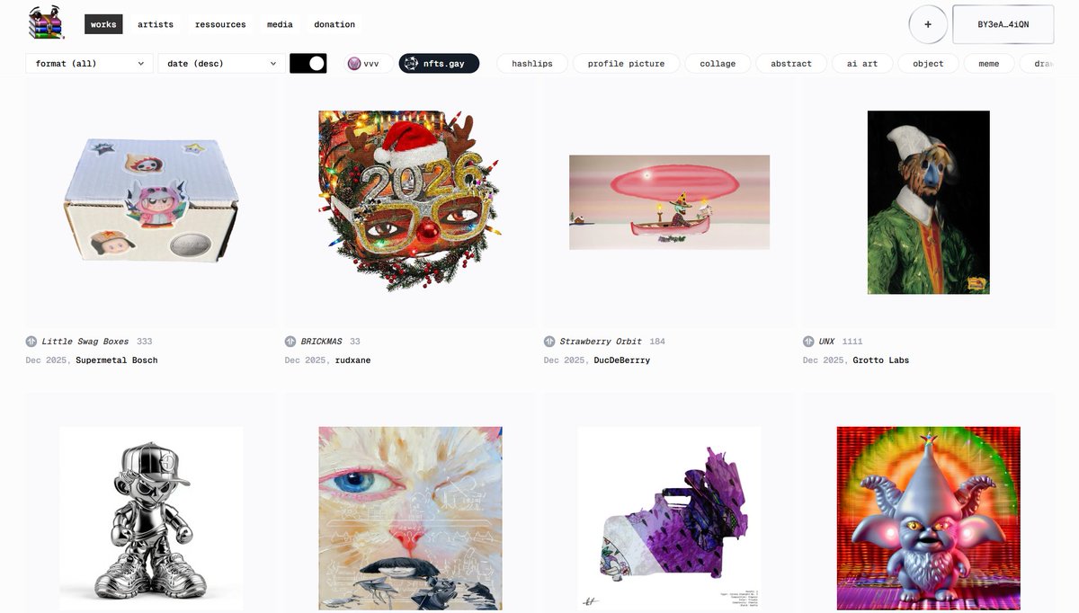 December highlights on jpegs.cool
(while waiting for January’s new features!)

- BRICKMAX by <a href="/rudxane1/">rudxane</a> 
- software by <a href="/earth________/">earth</a> 
- Little Swag Boxes by <a href="/supermetalx/">supermetal $swag bosch 🥱</a> 
- digi chems ll by <a href="/InvisiblePlace_/">Invisible Place</a> 
- santaGODS by <a href="/Buckyoto/">BUCKYOTO</a> 
- Strawberry Orbit by