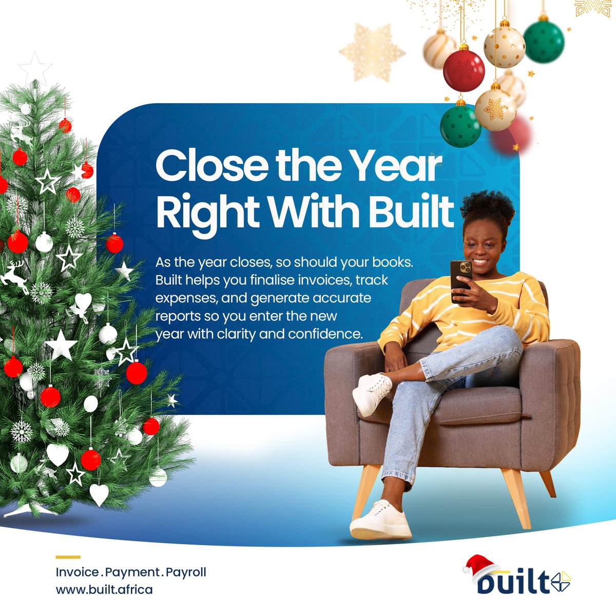 built_africa's tweet photo. Before the year ends, make sure your books are in order. With Built, you can close out invoices, monitor expenses, and generate clear reports to start the new year prepared.

#BuiltFinancialTechnologies #BusinessFinance #FinancialClarity #YearEndReview https://t.co/tIkPqhvmmS