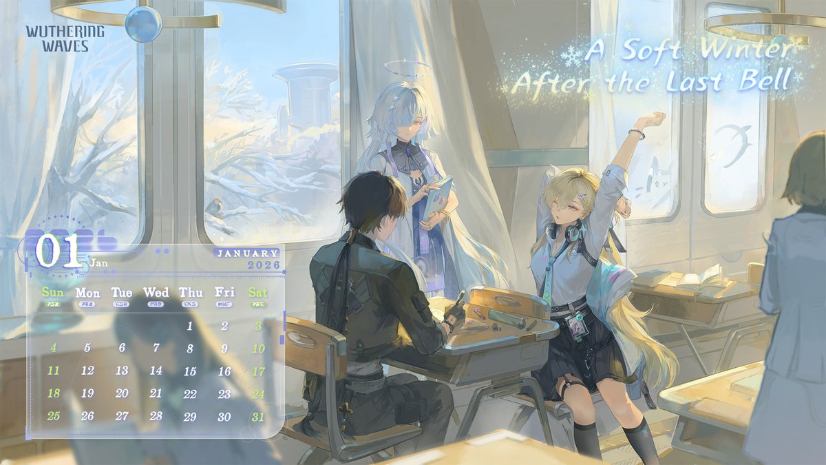 Wuthering_Waves's tweet image. ✦ January Calendar: A Soft Winter After the Last Bell ✦

This winter marks the beginning of a new year on campus.

#WutheringWaves