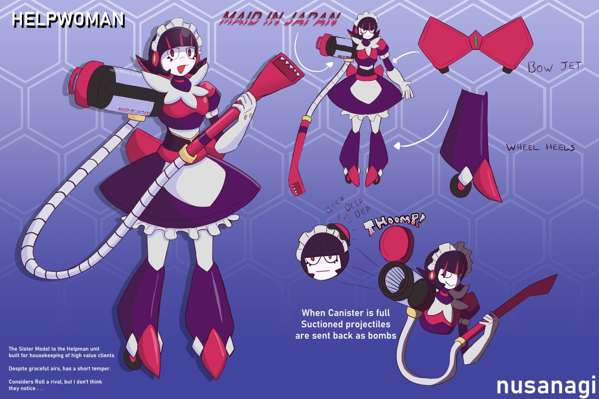 Robot Master Design
Introducing my Retro Style Maid design, "Help Woman"
pen name: Nusanagi
<a href="/MegaMan/">Mega Man</a> #MegaManDO #DesignARobotMaster