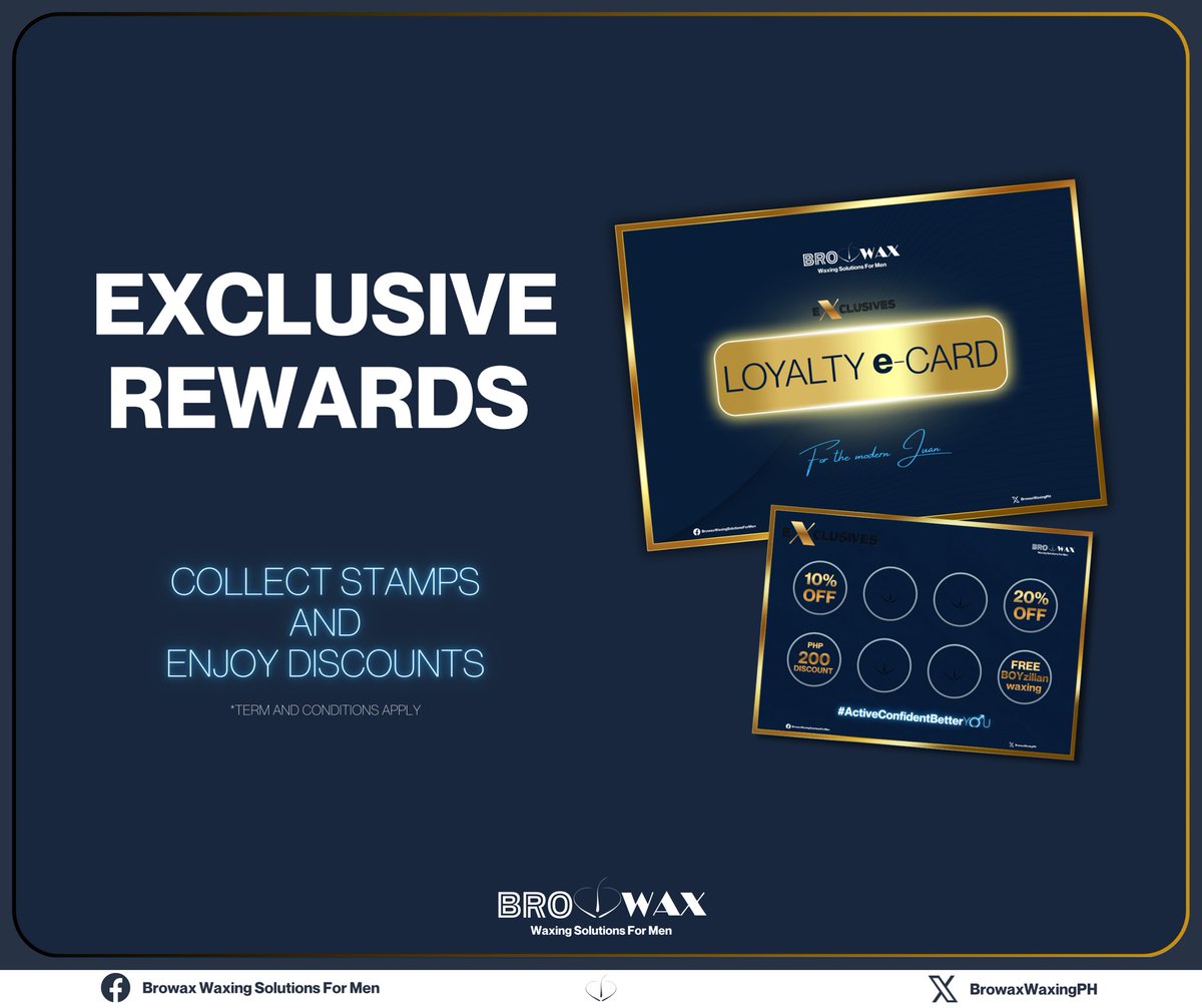 𝐞𝐗𝐜𝐥𝐮𝐬𝐢𝐯𝐞𝐬 rewards await! ✨Several discounts for everyJUAN’s patronage and loyalty.🍯💈🍯

*️⃣ eXclusives Loyalty e-Card available on January 2026

Contact us for details and reservation!
FB 𝐁𝐑𝐎𝐖𝐀𝐗 𝐖𝐚𝐱𝐢𝐧𝐠𝐒𝐨𝐥𝐮𝐭𝐢𝐨𝐧𝐬𝐅𝐨𝐫𝐌𝐞𝐧
X