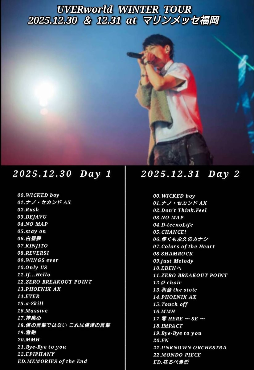 福岡公演 セトリまとめ】 UVERworld WINTER TOUR 2025 at マリンメッセ