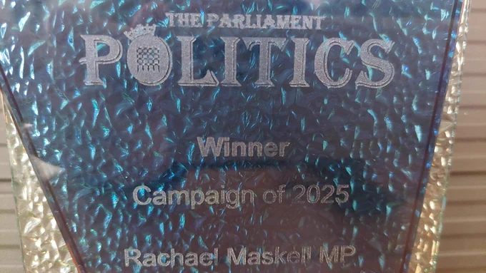 Close-up of award