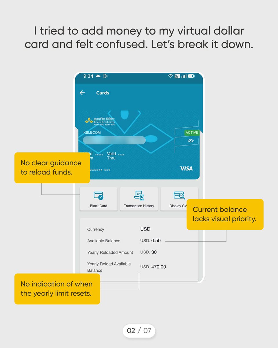 SamirSh33085176's tweet photo. I tried to reload my virtual dollar card and noticed something 🤔. (Page 1-4)
#uxdesign #fintechux #productdesign #ui #prototyping https://t.co/bkSOjlqkvO