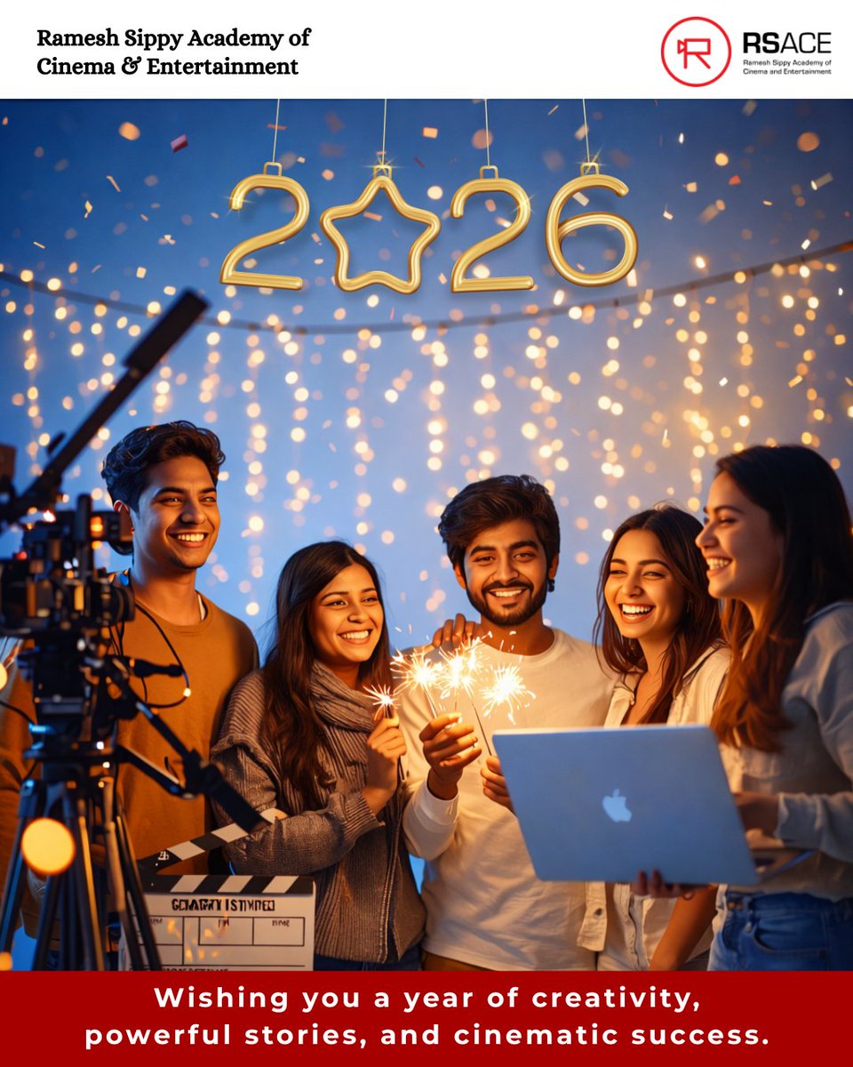 RSACE_Live's tweet photo. Cheers to fresh beginnings at RSACE! From VFX magic to acting mastery, Mumbai's top academy awaits. Make 2026 your breakthrough year.

#CinemaDreams #RameshSippyAcademy #NewYearFilmGoals #RSACEMumbai #NewYear2026 #BollywoodAcademy #ActingCourses https://t.co/E5g98v2A7F