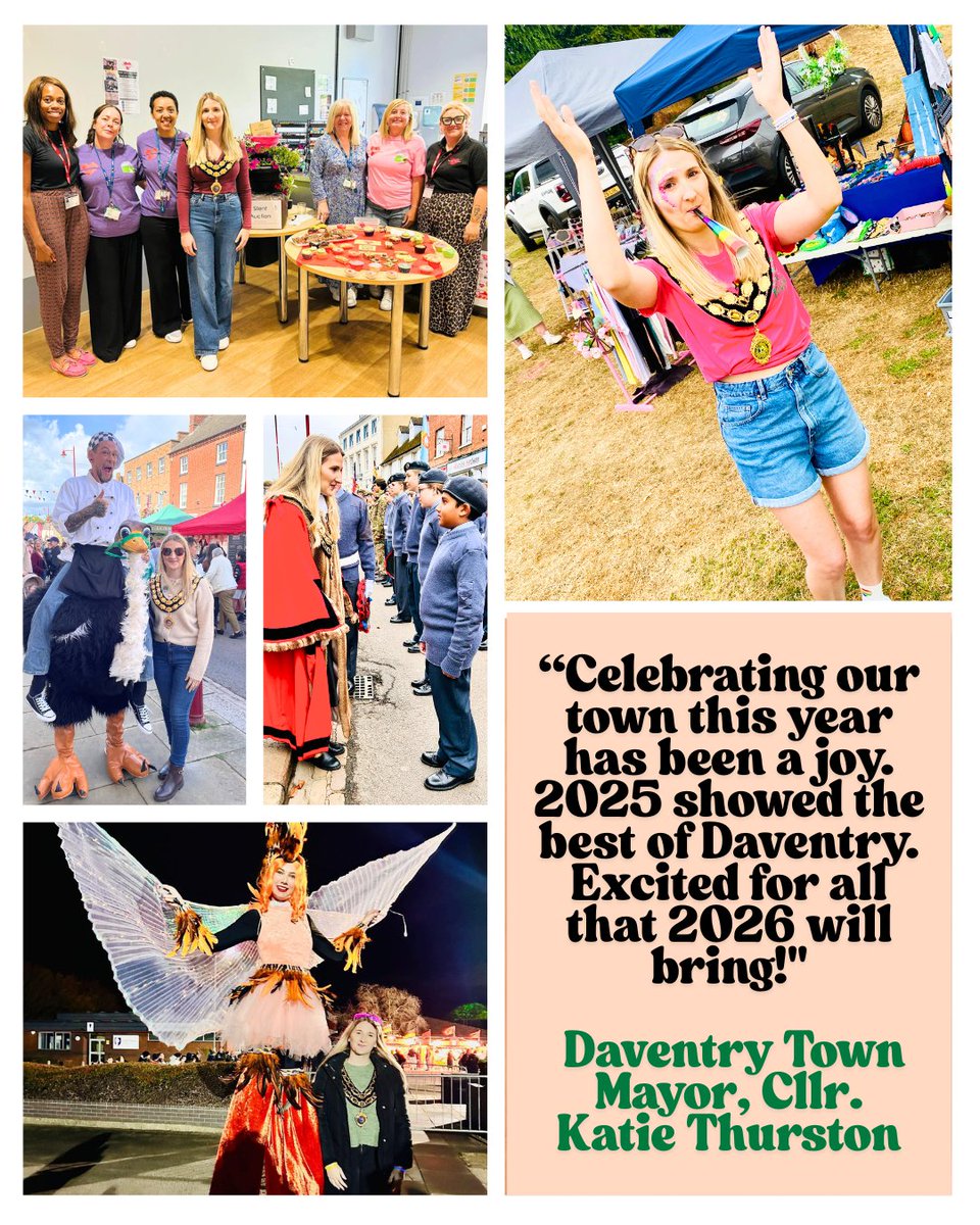 🎉 2025 has showcased the very best of Daventry! Mayor of Daventry, Cllr. Katie Thurston has loved attending community events &amp; meeting the amazing people, volunteers &amp; organisations who make our town shine. ✨💛 We're all excited for what 2026 will bring!