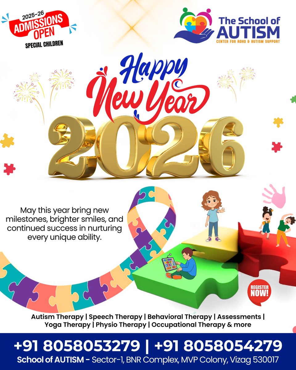 TheSchoolofAut2's tweet photo. 💙 HAPPY NEW YEAR 2026 💙
THE SCHOOL OF AUTISM

Center for ADHD &amp; Autism Support

May this year bring new milestones, brighter smiles, and continued success in nurturing every unique ability. 

+91 80580 53279 | +91 80580 54279

#SchoolOfAutism
#HappyNewYear2026
#SpecialChildren https://t.co/4BGHR8Lkwl