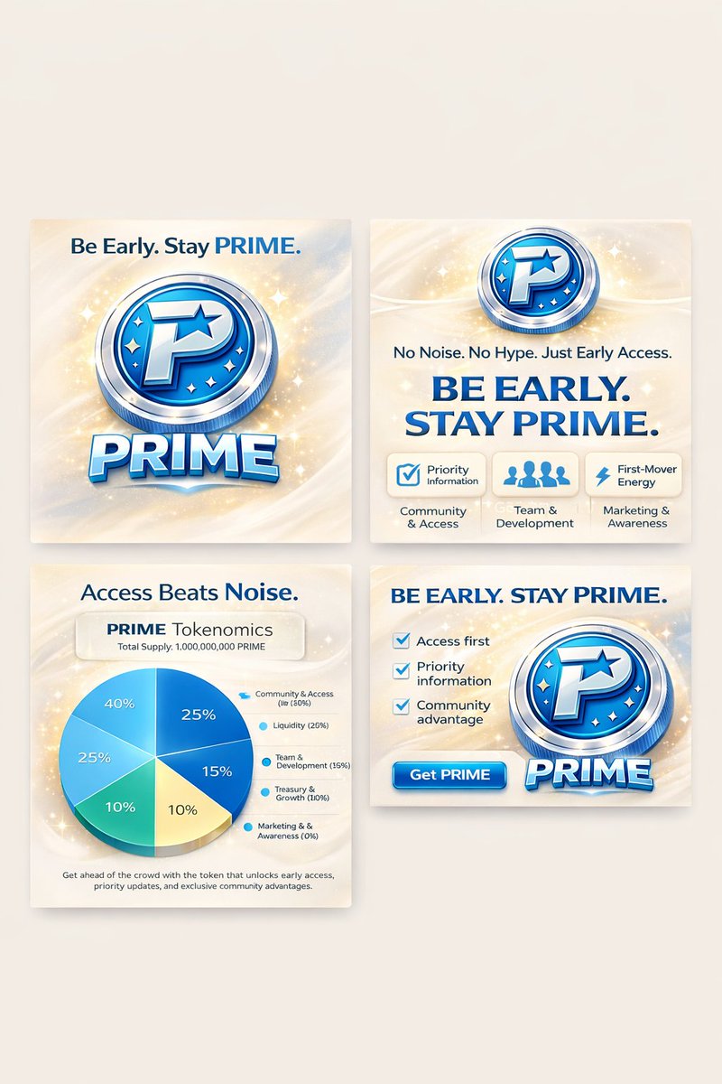Prime_onsol's tweet photo. PRIME — Be Early. Stay PRIME.
PRIME is not built on hype.
PRIME is built on positioning.
In crypto, the biggest edge isn’t indicators —
it’s access.
PRIME exists to reward people who move early and stay ahead.
Holding PRIME means: • Early access
• Priority information
• First-mover advantage
No loud promises.
No forced roadmap.
No paid influencers.
Just a clean system where PRIME holders move before the crowd.
This is not a pump group.
This is not financial advice.
PRIME is a key.
What it unlocks will grow over time.
If you’re here, you’re early.
If you hold PRIME — you stay PRIME.