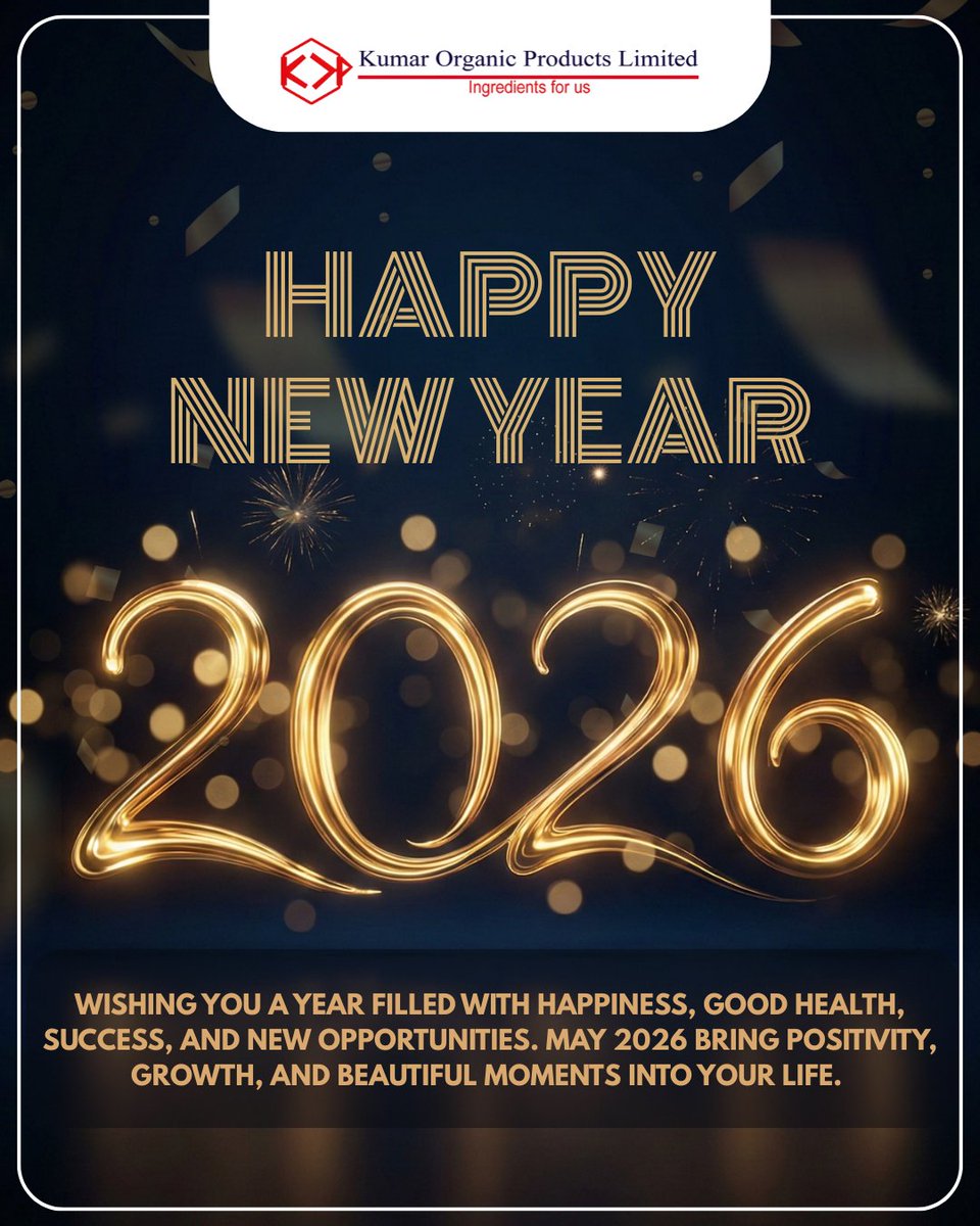 KumarOrganic's tweet photo. ๐ Kumar Organic Products Limited
Wishing you happiness, good health, and success in 2026.
May the year bring new opportunities, sustainable growth, and strong partnerships.
โจ Happy New Year 2026! โจ
#HappyNewYear2026 #KumarOrganic #NewBeginnings #SustainableGrowth https://t.co/CgCrjG3kaX