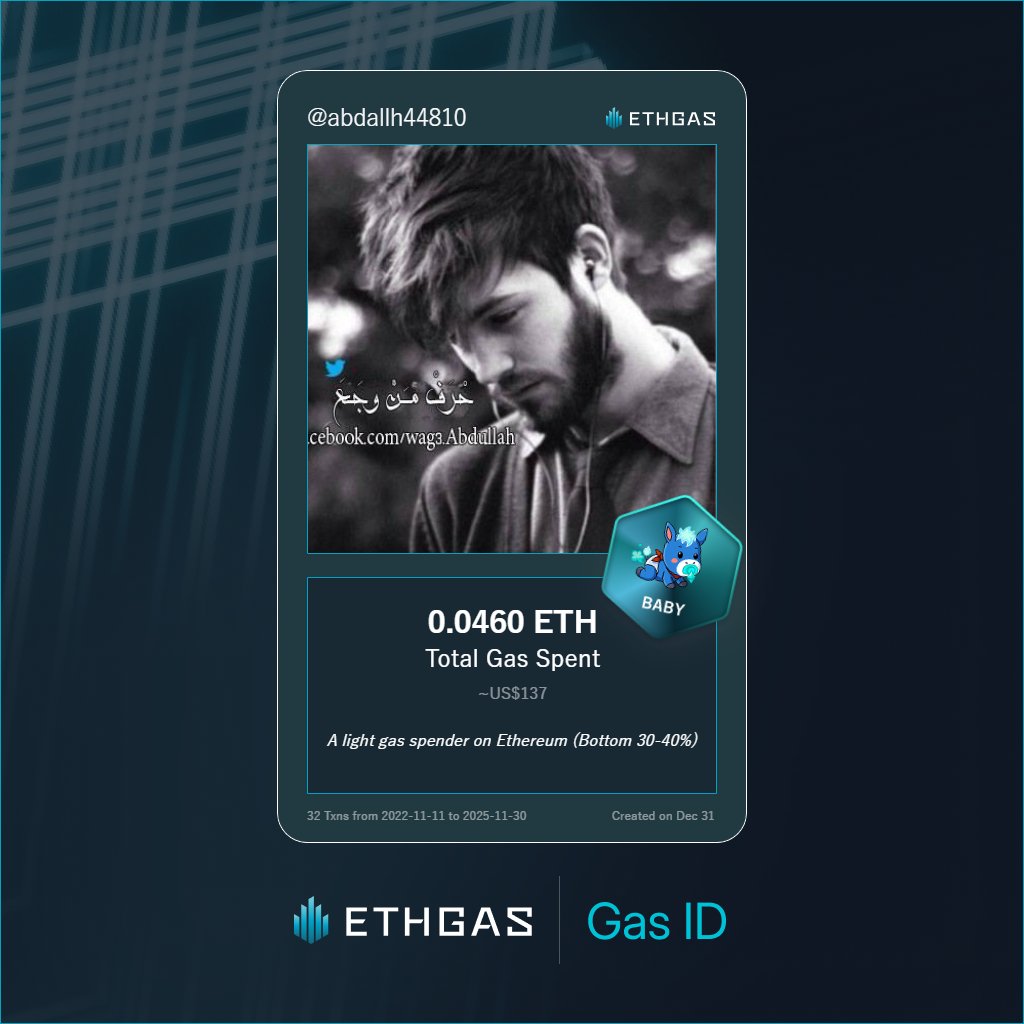 abdallh44810's tweet photo. Leveled up in the Great Gas Reckoning with ETHGas! 💪

Baby Jack status: 0.046 ETH gas spent, 12 Beans earned—supporting the Gasless Future!

Claim your Gas ID at https://t.co/qgcbjnwWDk https://t.co/tU5UcwCgoQ