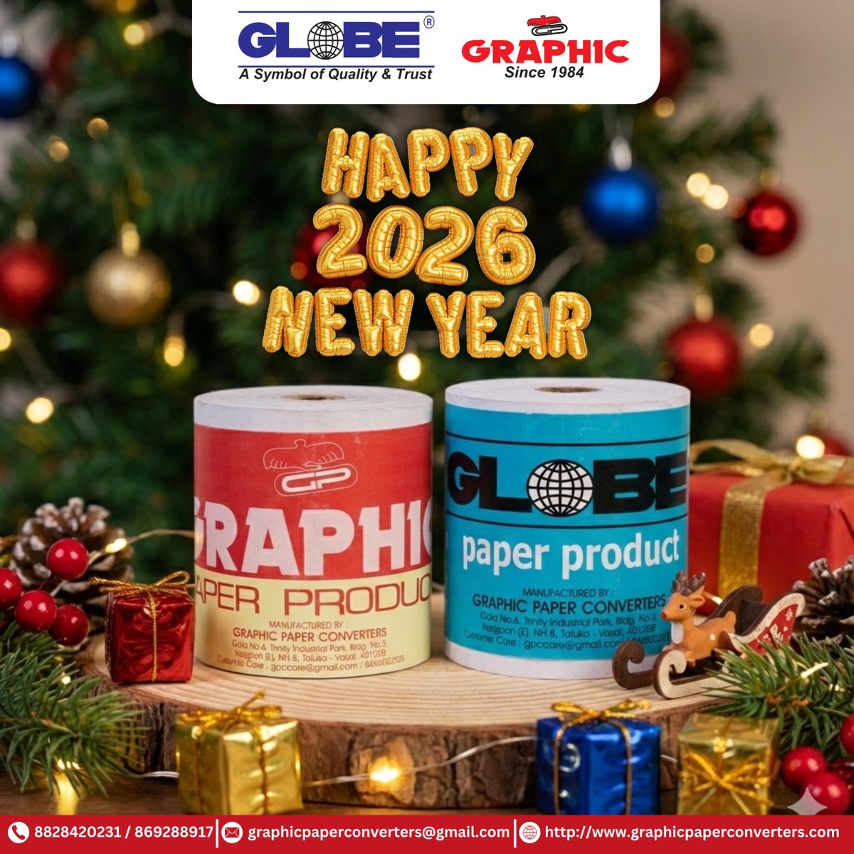 Graphicpaperoll's tweet photo. ✨ Welcoming 2026 with trust, quality &amp; new possibilities.
Happy New Year from GLOBE &amp; GRAPHIC 🎊

🌐 : https://t.co/LPvJj5nbRK
📞 : +91-8692889171
📧 : graphicpaperconverters@gmail.com

#HappyNewYear2026 #NewYearVibes #thermalpaperroll #thermalpaper #thermal #officesupplies https://t.co/mlCPl15zHx