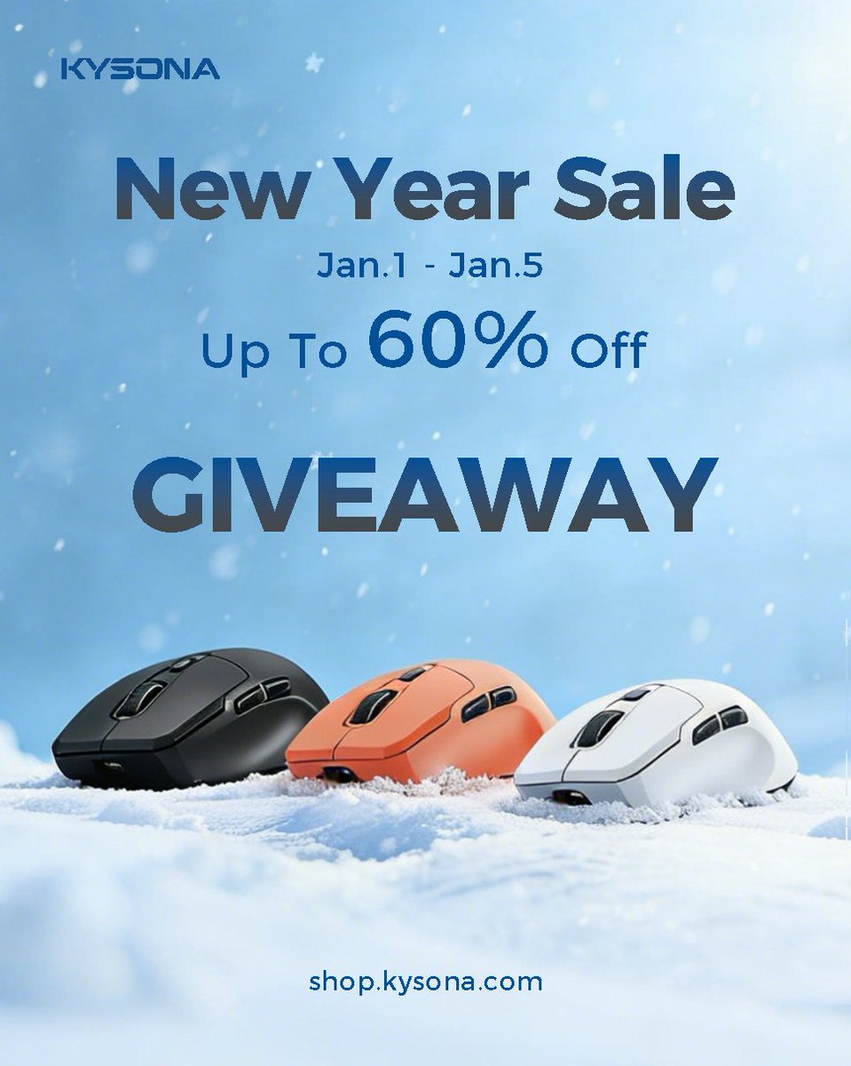 KYSONAOfficial's tweet photo. ✨New Year Giveaway!✨

🎊Ring in 2026 with fun &amp; excitement!
3 winners will get our gear to brighten up their new year. 🏆

⏰Period: Jan 1 – Jan 5
🔥Discount: Up to 60% OFF

🎁Giveaway: https://t.co/G2nBFSThDc
🛒Shop Now: https://t.co/XuAlSk6ZXT

#KYSONA #NewYear2026 #Giveaway https://t.co/NwukZIoSiD