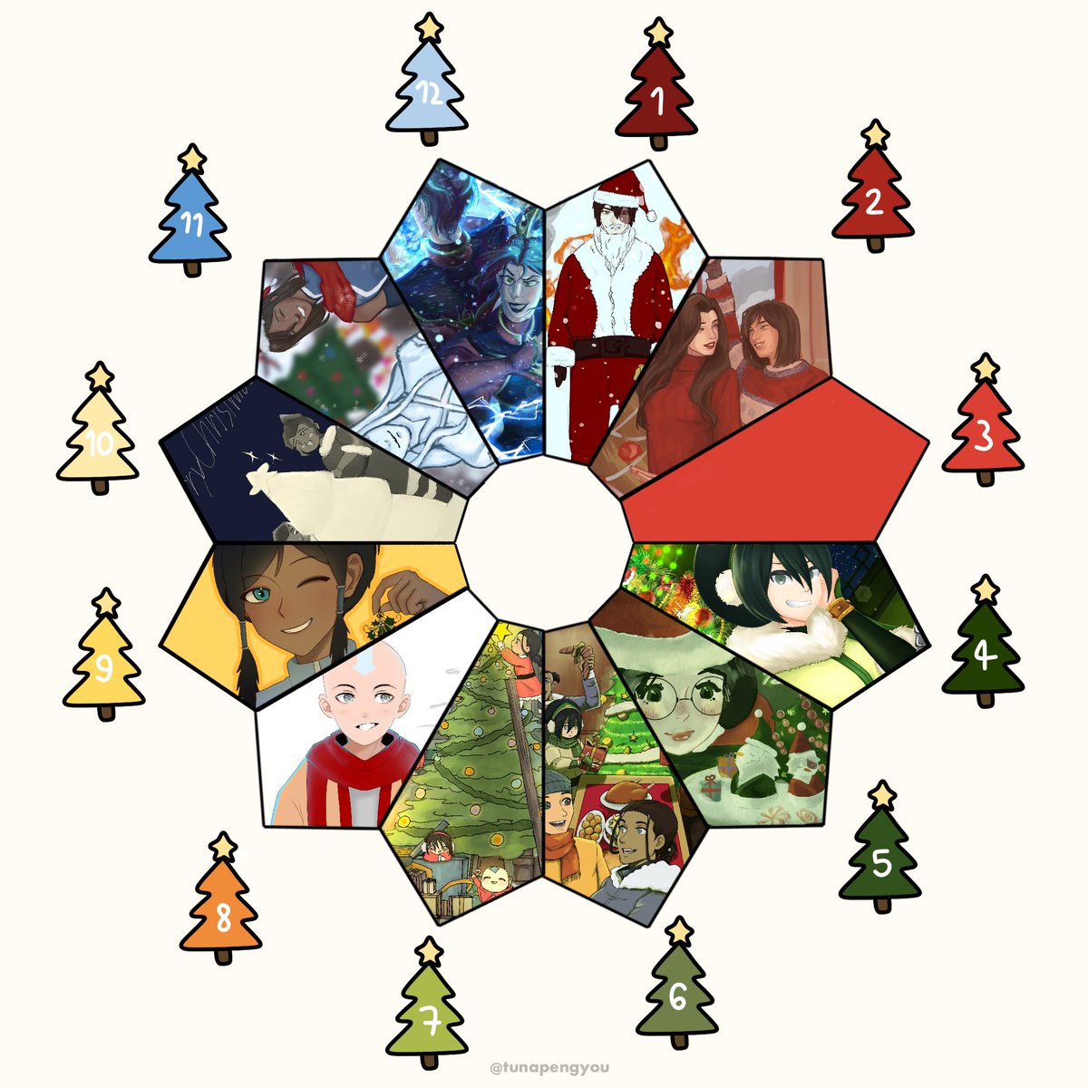 🎄 — #atla &amp; #tlok colour wheel challenge (christmas theme !) 

ขอบคุณอาร์ทติสทุกท่านที่มาร่วมวงล้อสีในครั้งนี้นะคะ งานสวยน่ารักมาก ๆ ทุกงานเลย นาน ๆ ทีได้เห็นเด็ก ๆ ในลายเส้นทุกคนอีกครั้งแบบนี้แล้วใจฟูมาก ๆ เลยค่ะ

แล้วพบกันใหม่ปีหน้านะคะ ! ♡♡♡