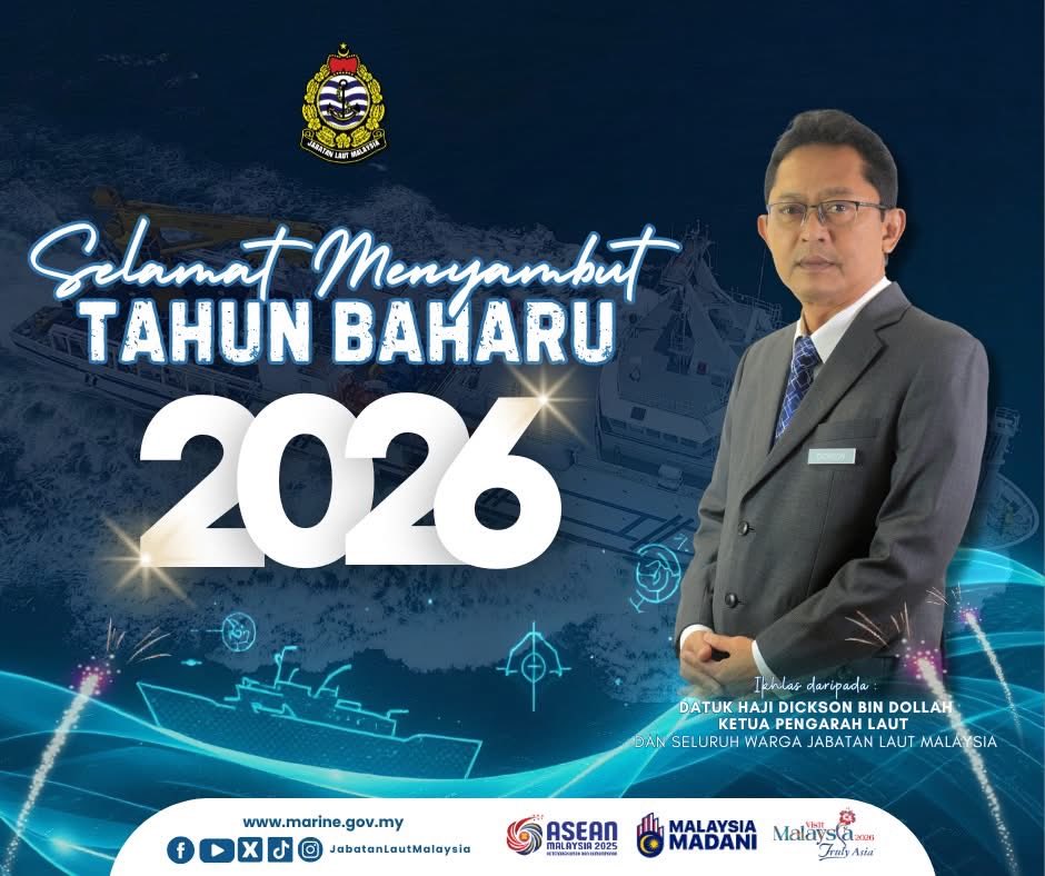 Selamat Menyambut Tahun Baharu 2026.

Semoga tahun baharu ini membuka lembaran yang lebih gemilang dalam memperkukuh iltizam, memperteguh integriti serta memperkasa penyampaian perkhidmatan awam yang berteraskan nilai MADANI.

#SaferShipsSecurePortsCleanerSeas #MalaysiaMadani