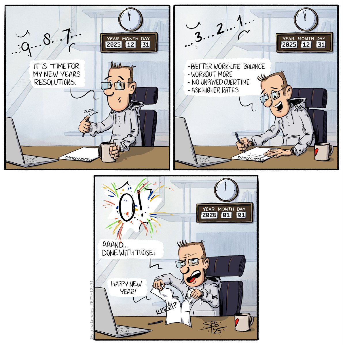 I’ve never been big on New Year’s resolutions,
but something about 2026 genuinely feels like a clean slate, now that I stepped into full-time freelance development.

Here’s to hoping #2026 brings
more code that ships
more comics of random developer stories.
#Illustration #Comics