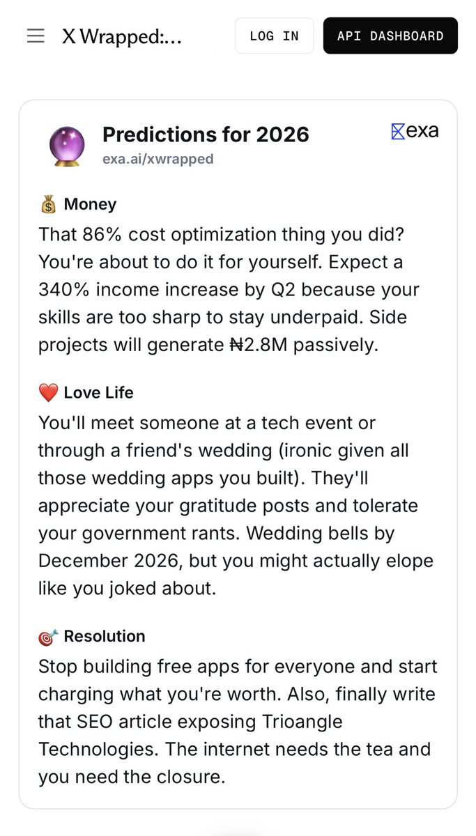 This is really good. This basically summarizes my 2025. 

Money and Resolution sections for 2026, very important; I’m very happy with my Love Life.

2026 will be better 🤞🏽