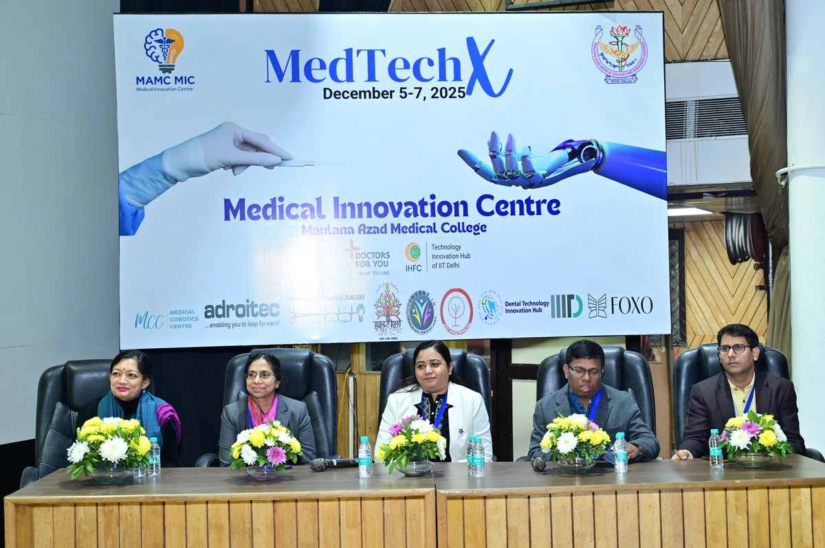 SBILabIIITD's tweet photo. Prof. @DrAnubhaGupta  shared powerful insights at MAMC MedTechX (Maulana Azad Medical College) on building trust, aligning goals, and driving innovation through rapid prototyping and collaboration.
Healthcare innovation thrives when clinicians, engineers &amp; industry work together. https://t.co/UePBq7m1o5