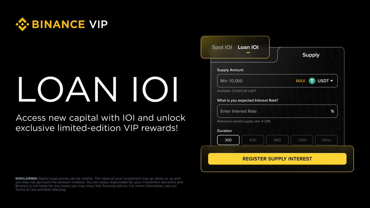 Unlock fresh liquidity with Binance Loan IOI, our latest OTC and execution  service tool! From now through March, use IOI to access capital, maximize  your capital efficiency, and earn exclusive VIP rewards.