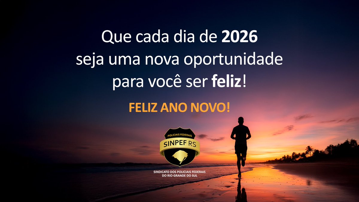 sinpefrs's tweet photo. O SINPEF/RS deseja a todos, em especial aos servidores da Polícia Federal, um 2026 repleto de paz, saúde e prosperidade.

Que tenhamos sabedoria para enfrentar as adversidades e para fazer de cada um dos próximos 365 dias uma nova oportunidade para ser feliz! https://t.co/HjSbvBY9m2