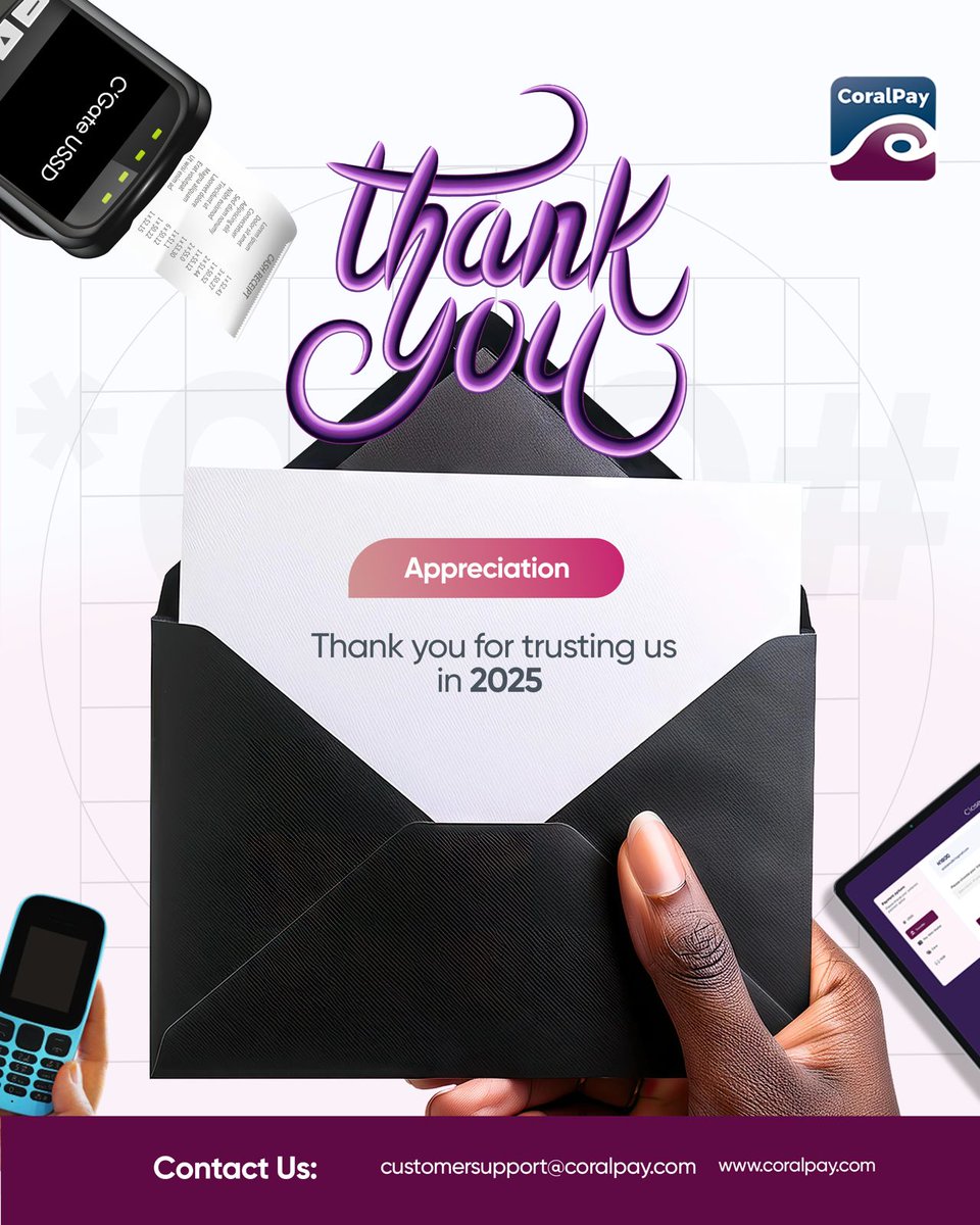 Grateful for every transaction, every business, and every moment you choose us. 
Your trust keeps us building better payment experiences every day. 
Here’s to growing together.
#CustomerAppreciation #CoralPay #FintechAfrica #DigitalPayments #PaymentsMadeEasy