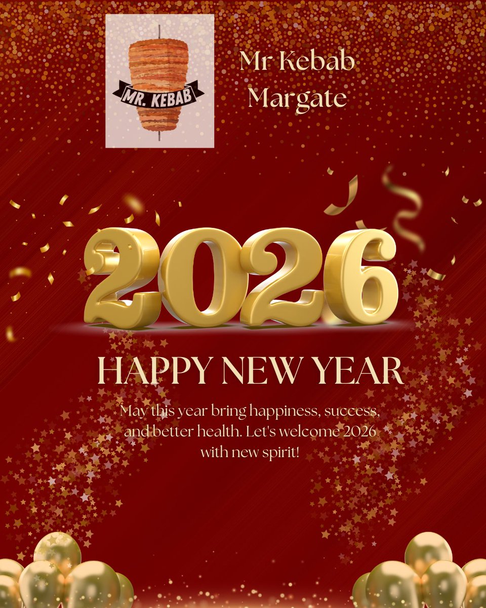 mrkebabmargate's tweet image. As 2025 comes to an end, a huge thank you to everyone who’s visited Mr Kebab Margate 🥙❤️

Your support and lovely reviews mean everything to us.
Here’s to more great food and memories in 2026 🎆

#MrKebabMargate #HappyNewYear #ThankYouMargate #SupportLocal #KentFood 🥳✨