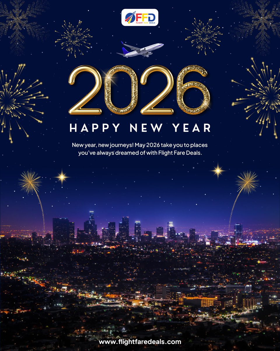 FlightFareDeals's tweet photo. 𝐇𝐚𝐩𝐩𝐲 𝐍𝐞𝐰 𝐘𝐞𝐚𝐫! 🎉
May your travel plans turn into beautiful stories and every journey bring you closer to joy. Here’s to new places, new experiences, and stress-free flights ahead. ✈️✨
#flightfaredeals #HappyNewYear #newyear #year2026 #NewBeginnings #FreshStart https://t.co/VmxQUsCDdZ