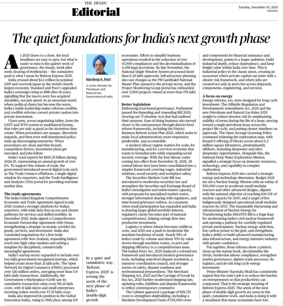 बिना शोर, मजबूत बदलाव — यही है न्यू इंडिया की पहचान। PM <a href="/narendramodi/">Narendra Modi</a> जी के मार्गदर्शन में रिफॉर्म एक्सप्रेस 2025 भारत को वैश्विक मंच पर नई ताकत दिला रही है। @HardeepSpuri जी ने पूरी जानकारी इस लेख में साझा की है।