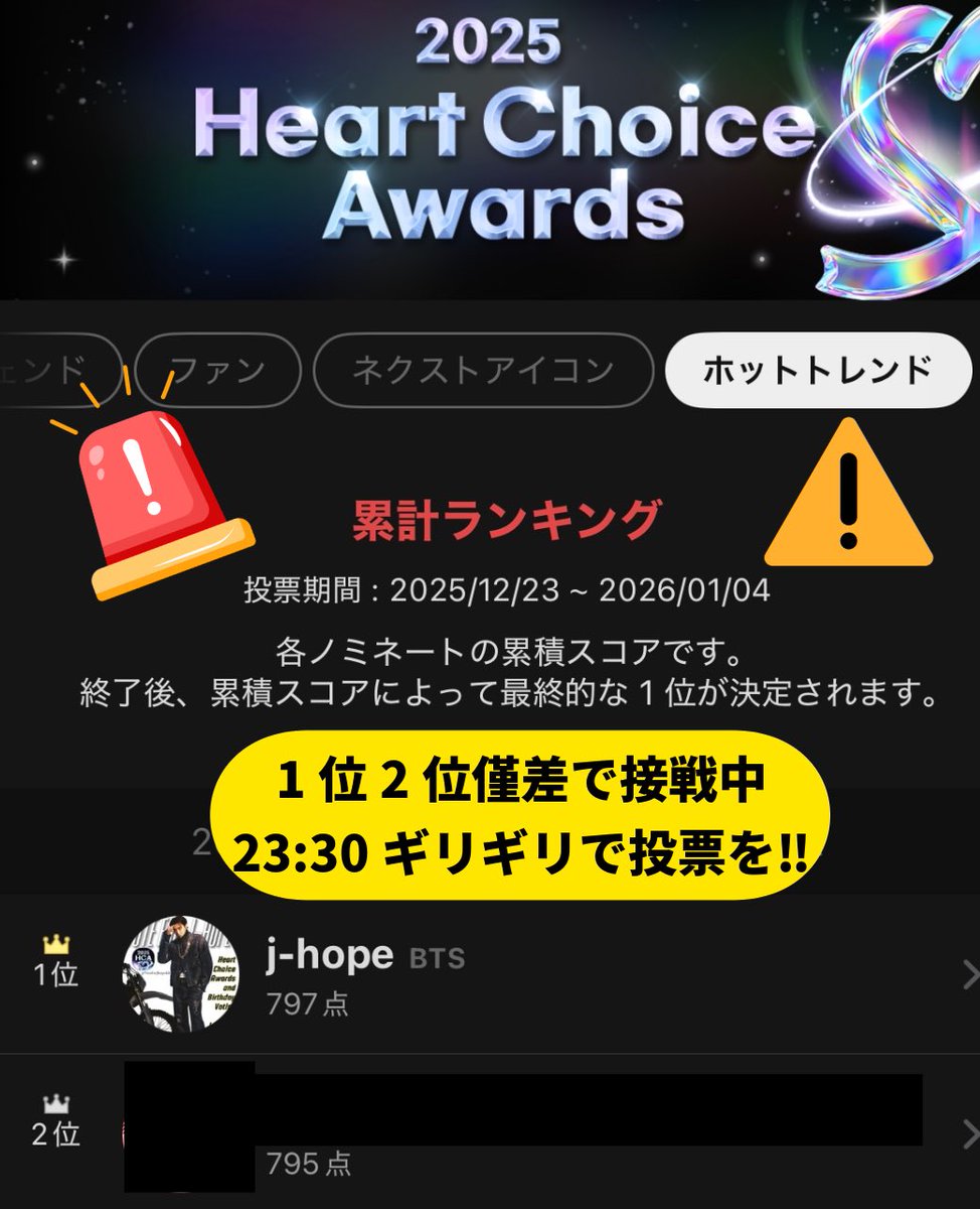 ══════════════════ 💝最愛ドル 💝  2025 Heart Choice Awards //  ══════════════════ 投票開催中🚨 1位2位が僅差で接戦です🥲今夜も1位で終わる必要があります🆘 毎晩23:30締め切りギリギリの 投票を⚠️🙏 📆~1月4日(日) ⏰23:30 ...