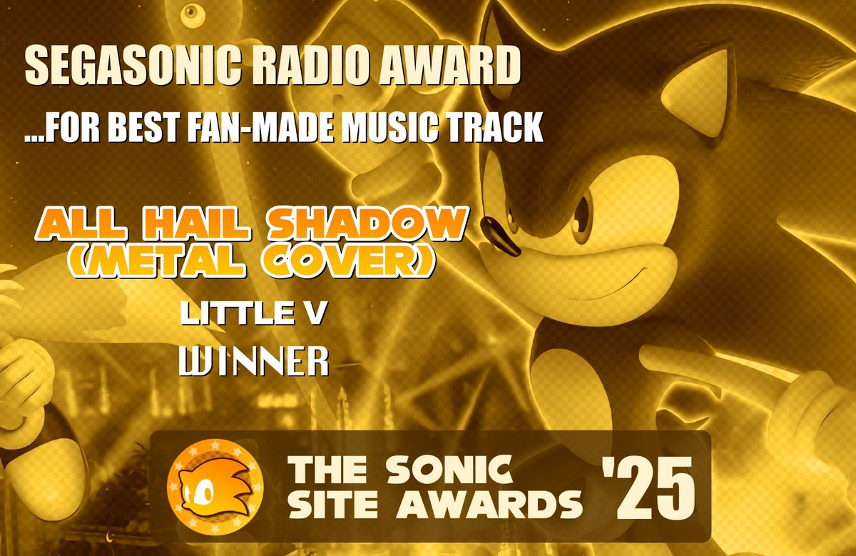 sonicstadium's tweet photo. 🏆 SEGASONIC RADIO AWARD ...for Best Fan-Made Music Track

1. All Hail Shadow Metal @LittleVMills (26.5%)
2. Undefeatable Future Mix @cloubeau97 (22.5%)
3. Black Comet: Act 1 Remix by EssenceKnight (18.6%)
4. L&amp;L by The Player (16.9%)
5. I Am… Synthwave @Lewisawyer (15.6%) https://t.co/5lOhd5GNMD