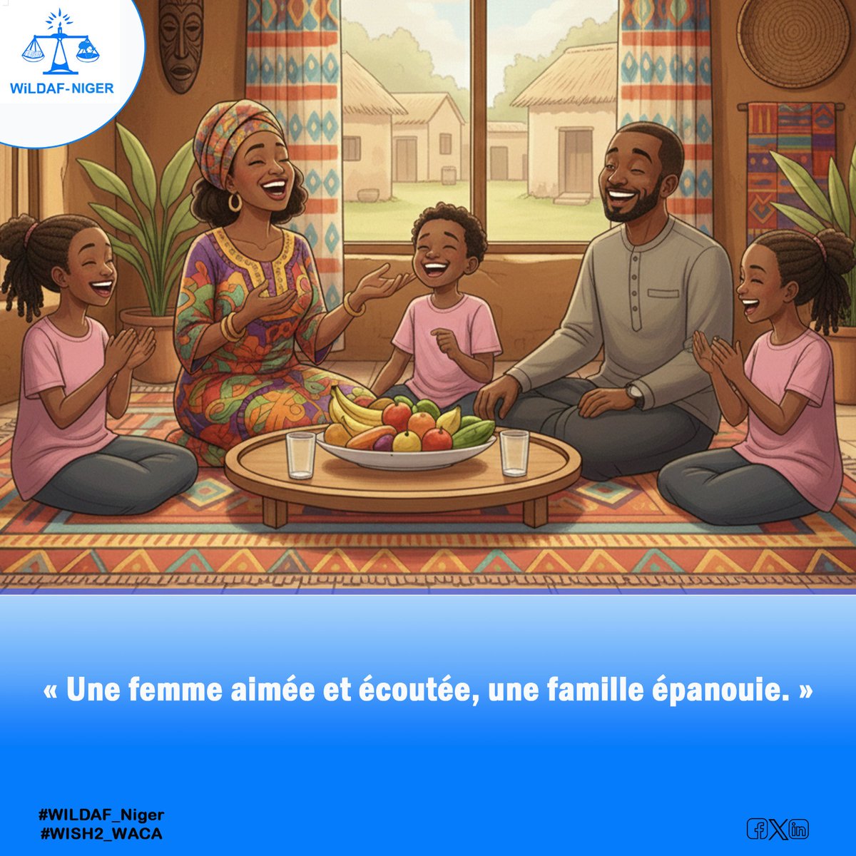 Une femme aimée et écoutée, une famille épanouie.
<a href="/wildaf_niger/">Wildaf Niger</a>
<a href="/WILDAFAO/">WiLDAF -Afrique de L'Ouest</a>
<a href="/IpasFrancophone/">Ipas Afrique Francophone</a>
<a href="/CentreOdas/">Centre ODAS</a>
<a href="/ong_raes/">ONG RAES</a>

#WISH2_WACA
#WILDAF_Niger