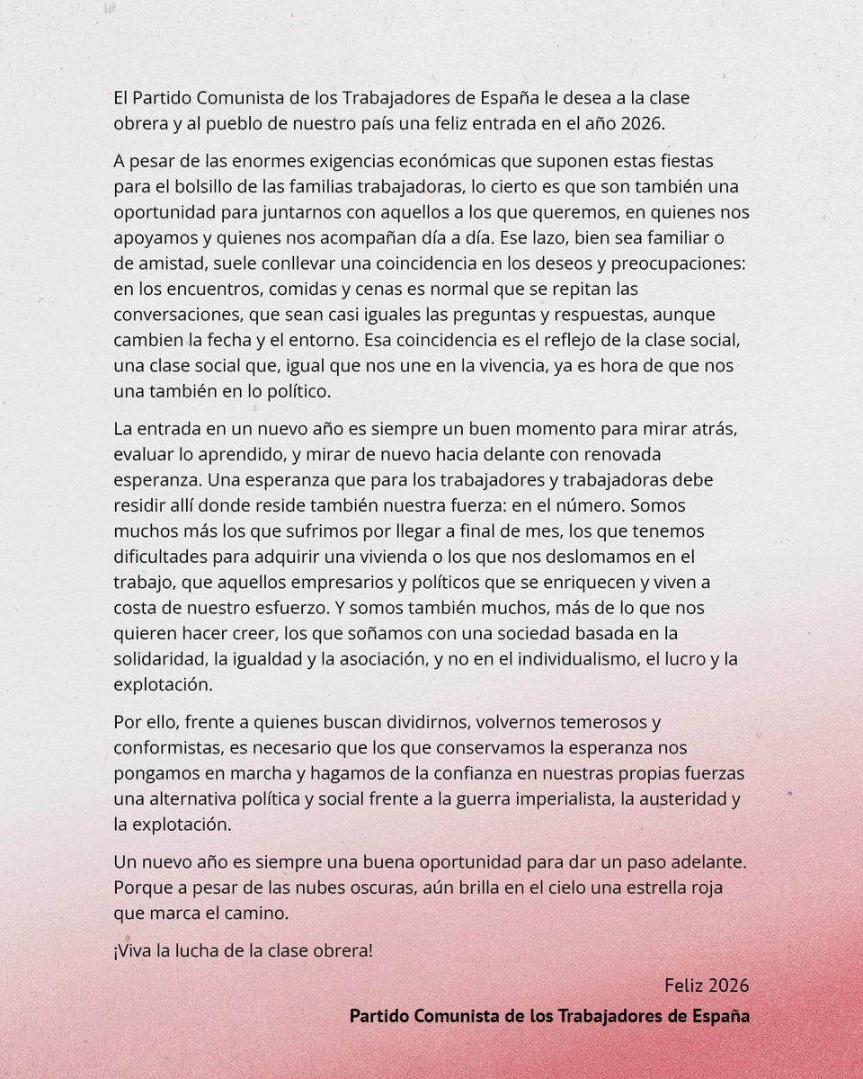 ✨ «Porque a pesar de las nubes oscuras, aún brilla en el cielo una estrella roja que marca el camino».

Nuestra esperanza es nuestra lucha. 

¡Feliz 2026!