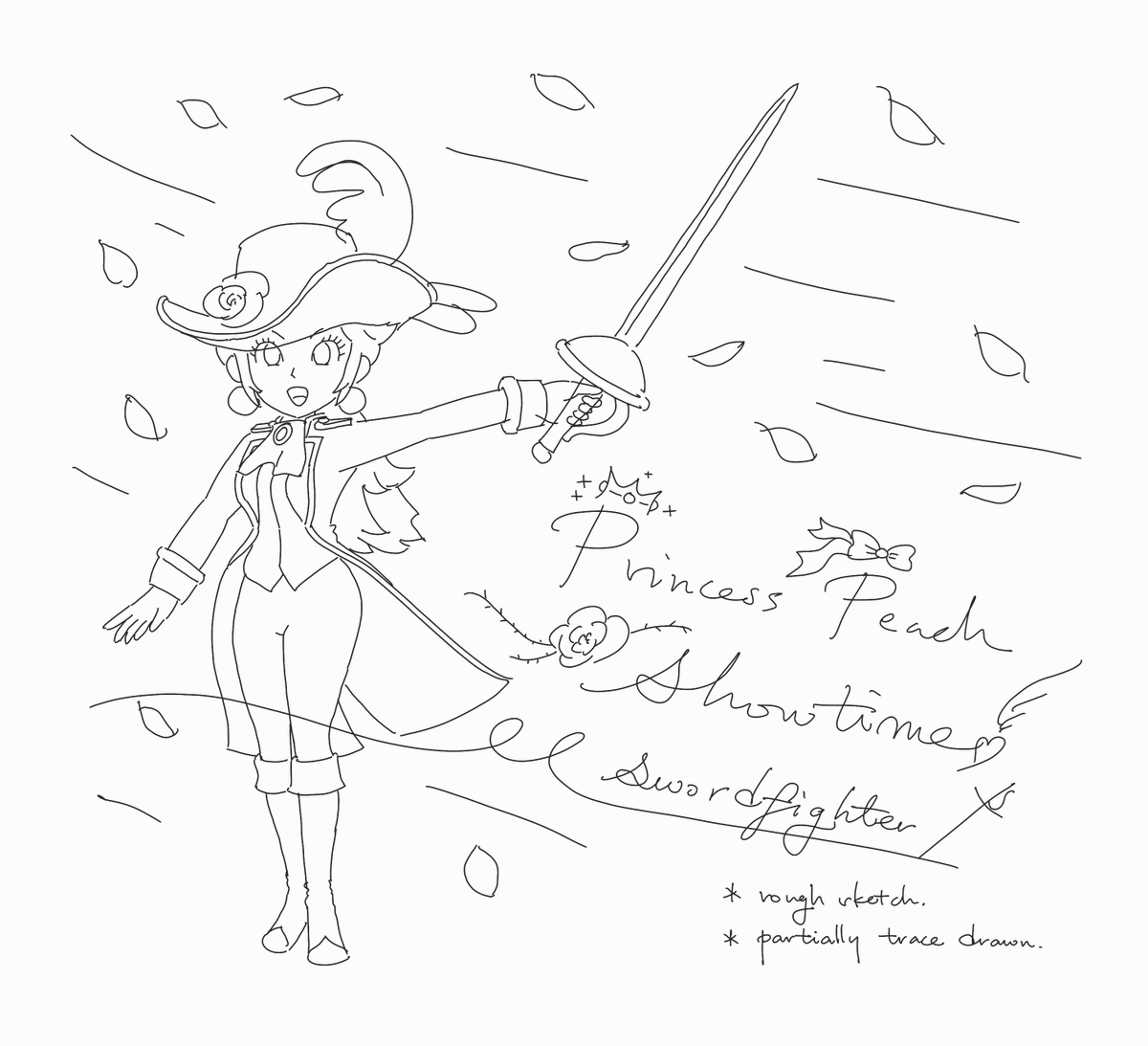 parquoise's tweet photo. Swordfighter Princess Peach
* Sketch phase.
* The calligraphy is only a fanart and never official.

#SuperMario #PrincessPeach #PrincessPeachShowtime #SwordfighterPeach https://t.co/jL6Ivffbxn