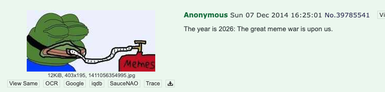 angel624devvv's tweet image. 12 years ago a 4chan user predicted that in 2026 there would be the great meme war.

INSANE NARRATIVE
archive.4plebs.org/pol/thread/397…