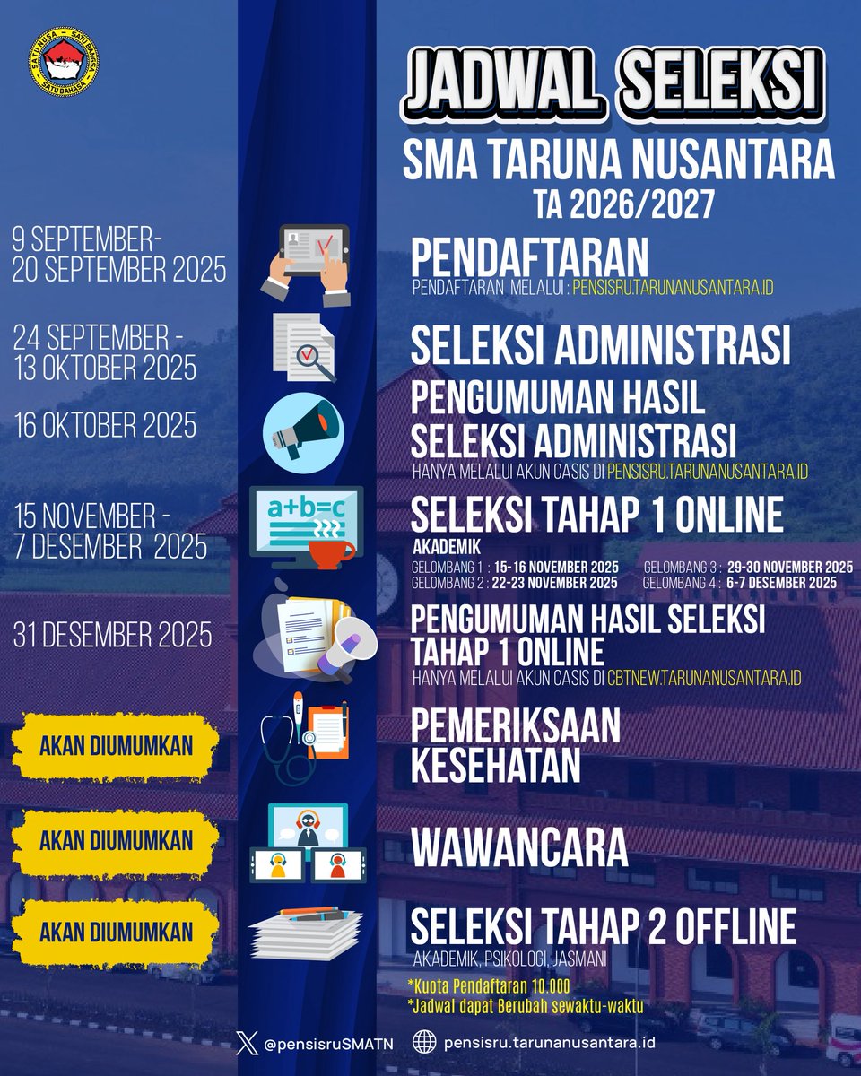 Pendaftaran SMA Taruna Nusantara tweet media